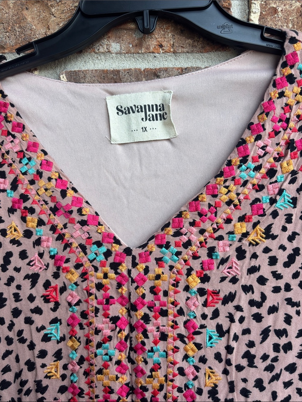 Savanna Jane leopard print Blush Pink with Multicolor Embroidery - Picture 2 of 7